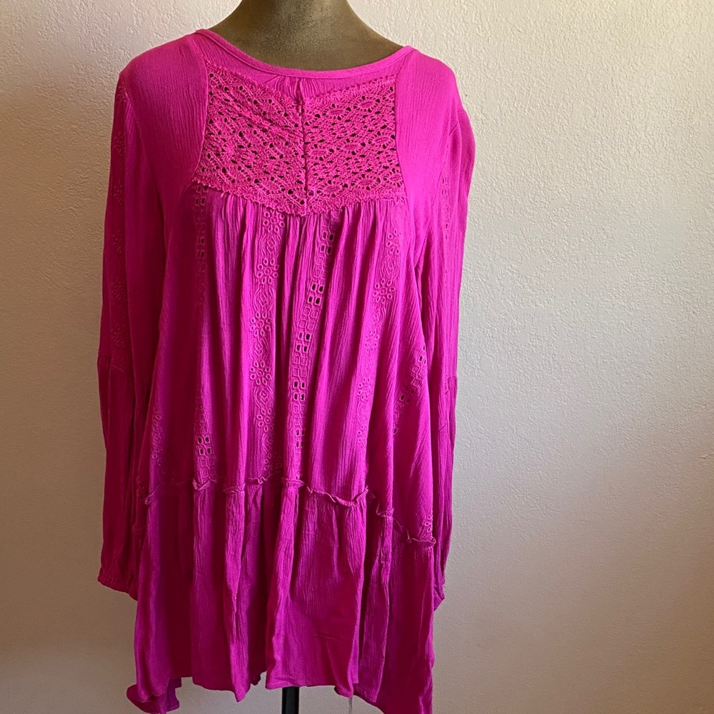 ADUVA Magenta Crochet Yoke Long-Sleeve Tunic